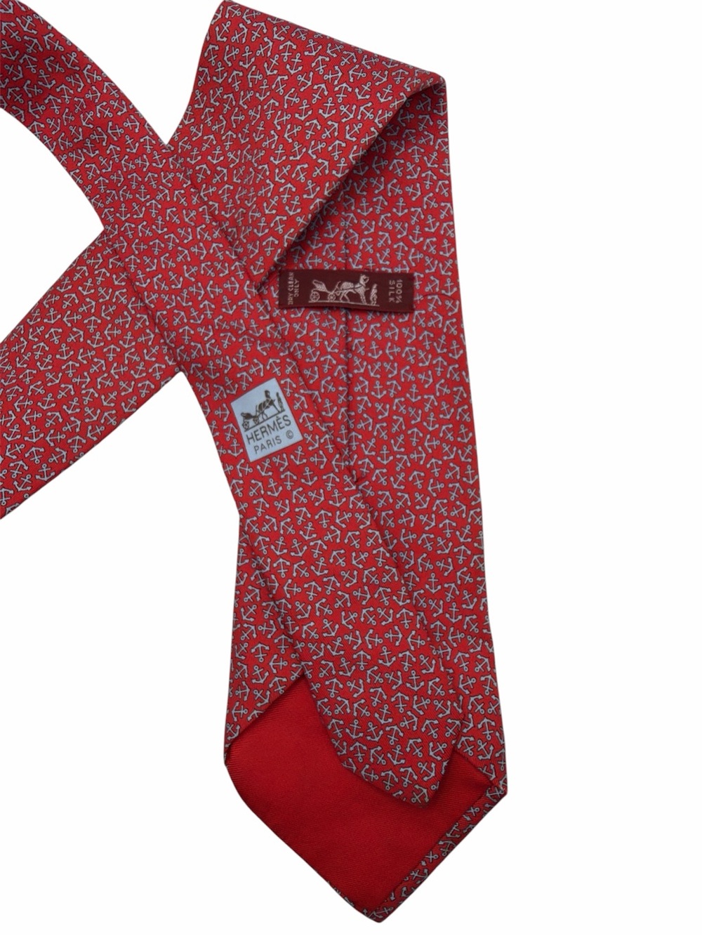 Hermès Men’s 100% Silk Red Nautical Anchor Sailor Boat Neck Tie
